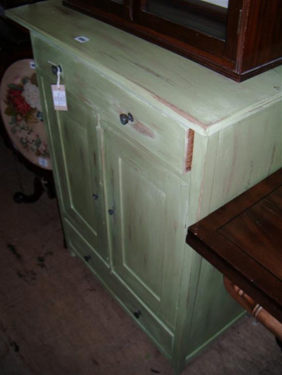 Green painted dwarf pine cupboard(-)